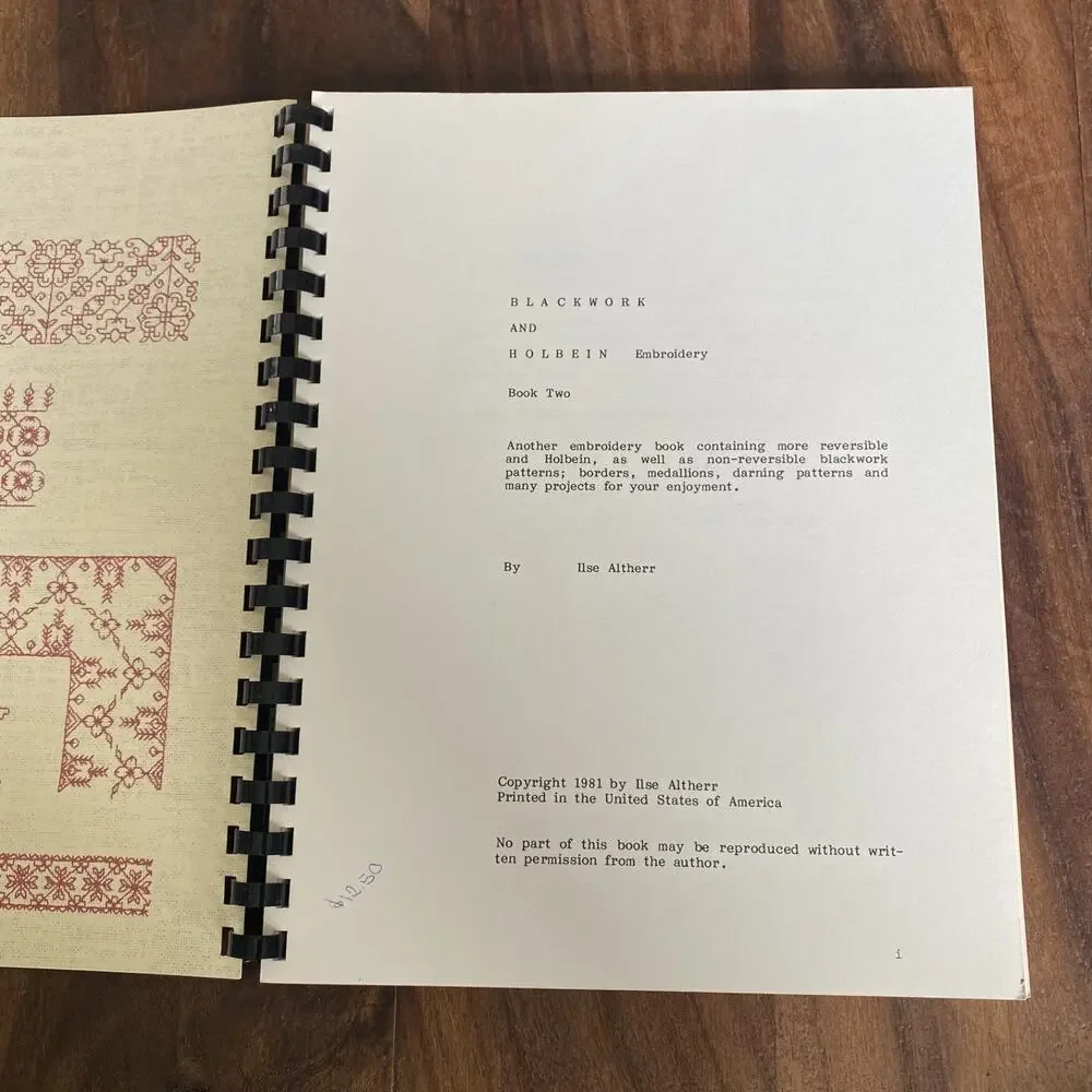 Blackwork & Holbein Embroidery Book 2 Ilse Altherr 1981 Spiral Bound Softcover